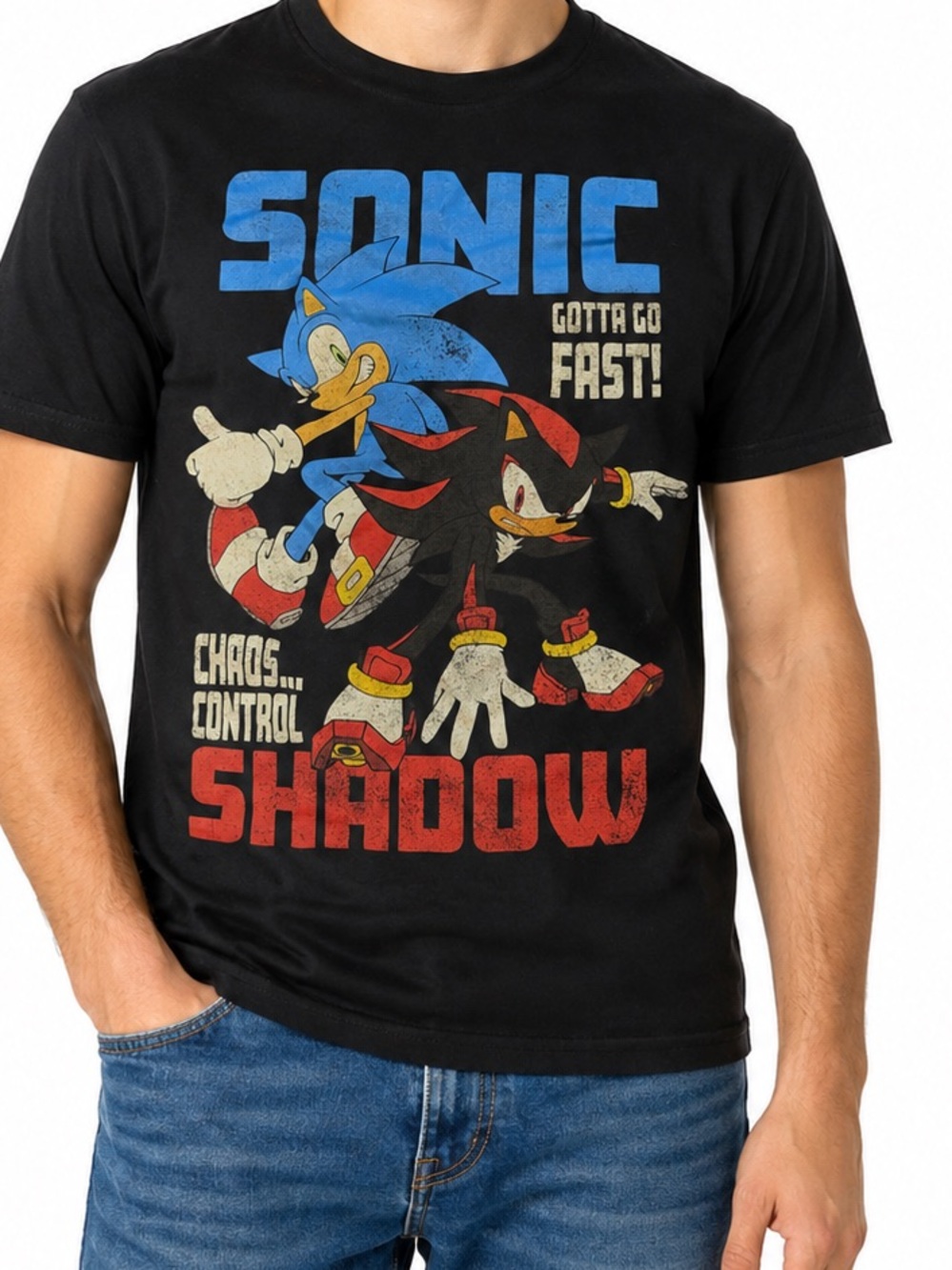 Sonic & Shadow Graphic Tee - Black with Blue & Red Print